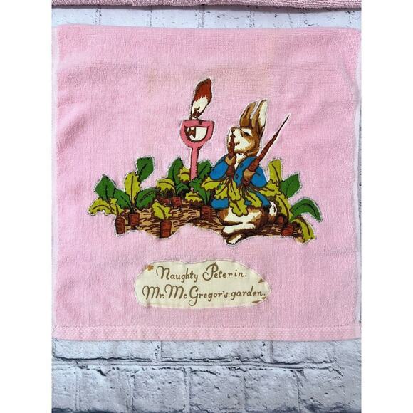 Vintage Martex Peter Rabbit Pink Bath Towel Set 3 Beatrix Potter Naughty Peter - Picture 6 of 9